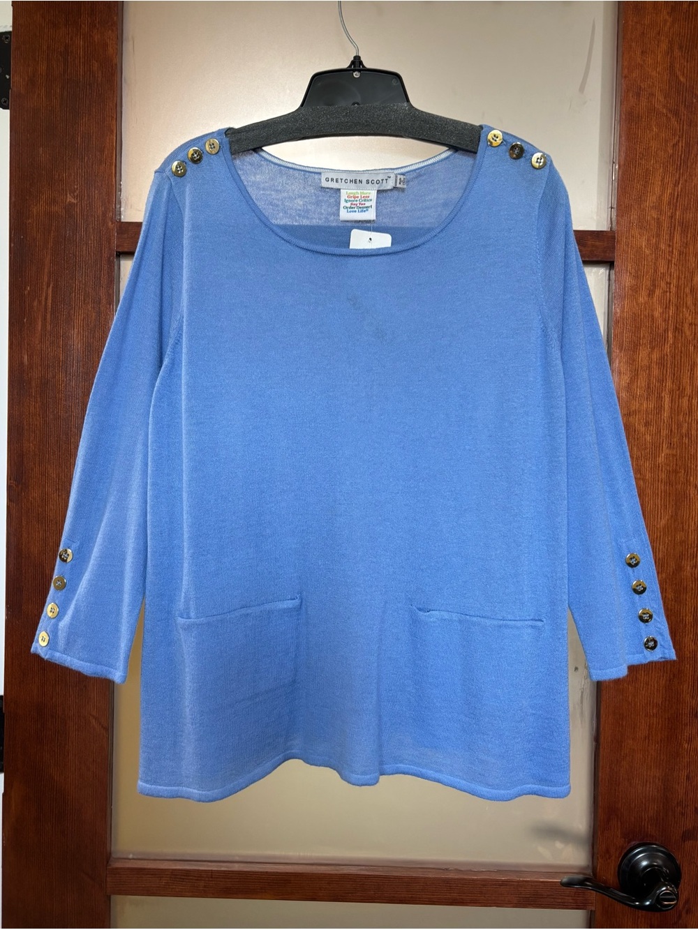 Gretchen Scott Designs Periwinkle Knit Top with Gold Buttons